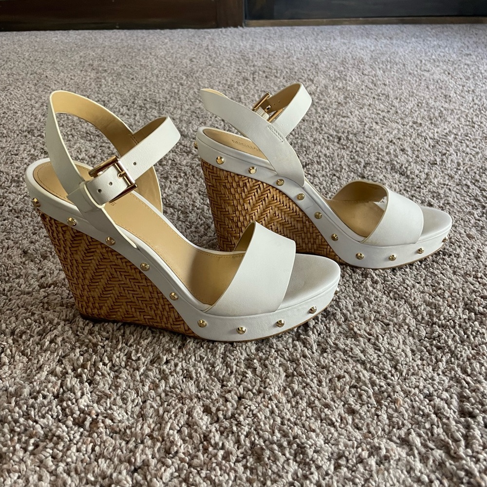 Michael Kors white wedge sandals with studs
